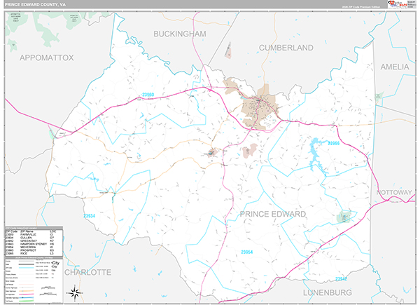 Prince Edward County, VA Wall Map